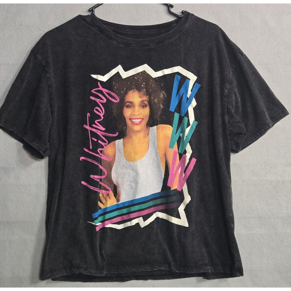 Whitney Houston Graphic T Shirt Medium Black Acid Wash 2024 Band Tee WH